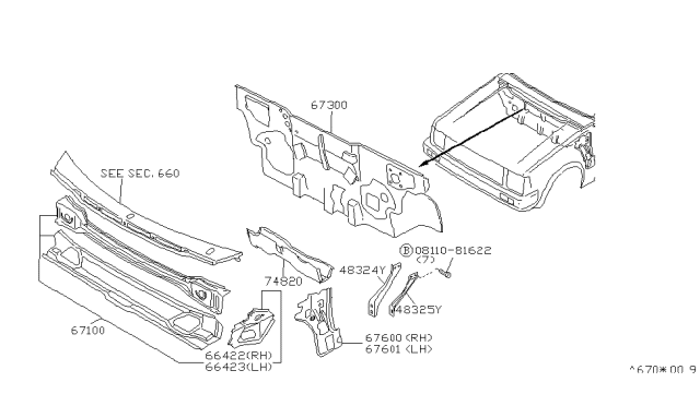 1988 Nissan Stanza Dash-Side RH Diagram for 67610-01R00