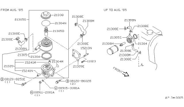 1986 Nissan Stanza Cooler ASY Oil Diagram for 21305-03E00