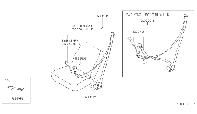 1987 Nissan Stanza Belt Assembly Front Seat Buckle Left Diagram for 86843-29R01