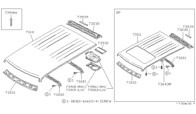 1986 Nissan Stanza Roof Panel & Fitting Diagram