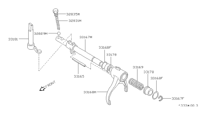 1988 Nissan Stanza Transfer Shift Lever,Fork & Control Diagram