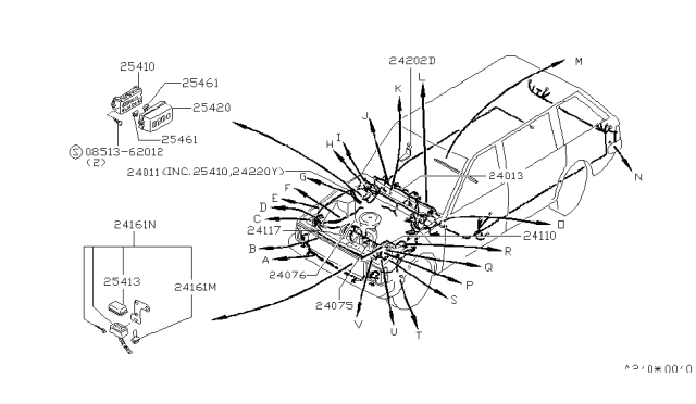 1988 Nissan Stanza Cable Assembly Battery Start Motor Diagram for 24110-29R60