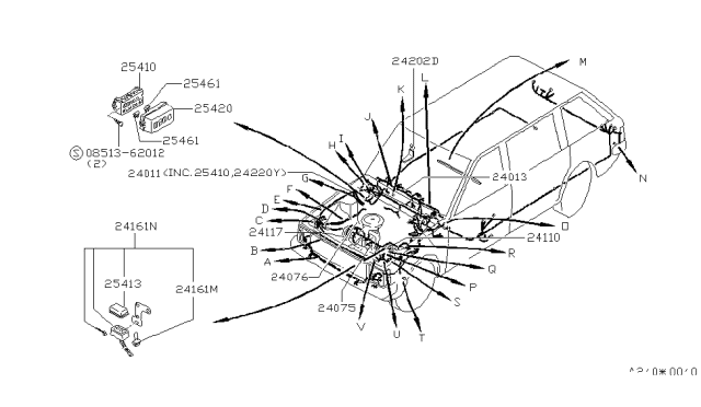 1988 Nissan Stanza Harness Assy-Engine Room Diagram for 24010-29R21