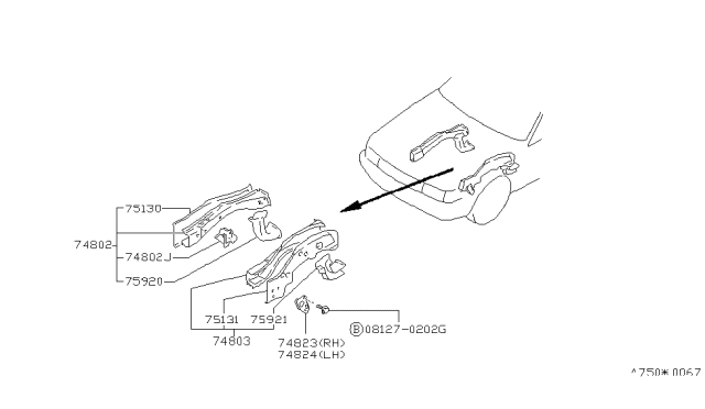 1991 Nissan Stanza Member-Side Front RH Diagram for 75110-65E35