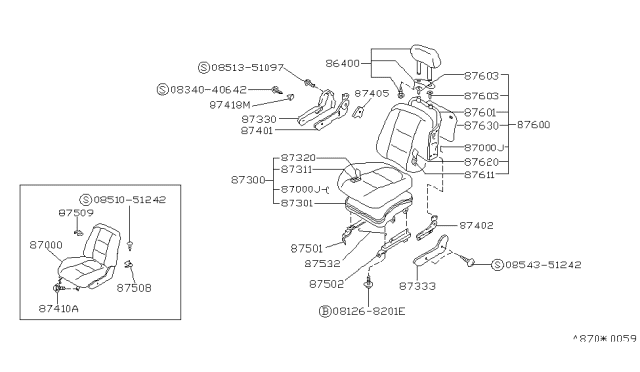 1991 Nissan Stanza Head Rest Assembly-Front Seat Diagram for 86400-65E02