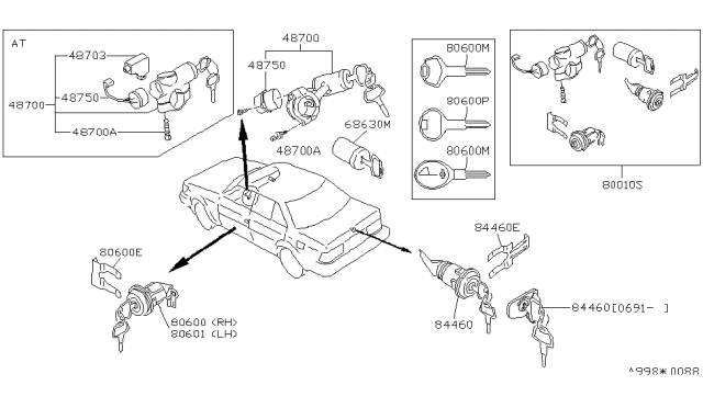 1992 Nissan Stanza Cylinder Door Lock Diagram for 80601-03A27