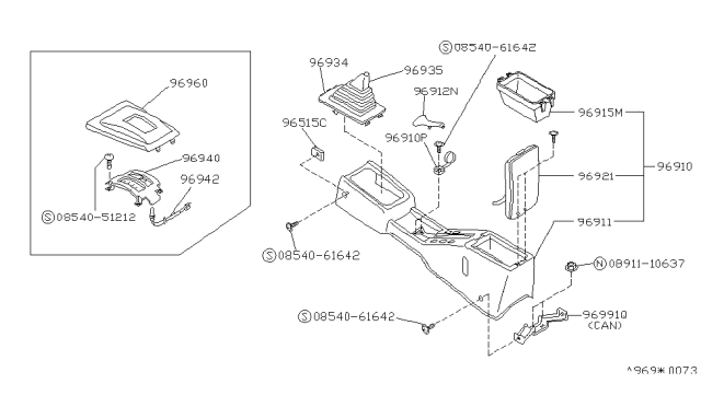 1992 Nissan Stanza Finisher-Console Boot Diagram for 96934-65E02