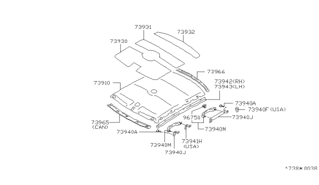 1990 Nissan Stanza Garnish Assy-Roof,LH Diagram for 73917-65E00