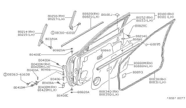 1990 Nissan Stanza WEATHERSTRIP Front Door LH Diagram for 80831-51E20