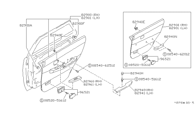1990 Nissan Stanza Front Door Armrest Right Diagram for 80940-52E00