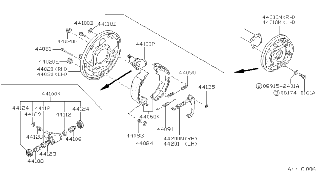 1990 Nissan Stanza Brake Assy-Drum,Rear RH Diagram for 44000-65E10