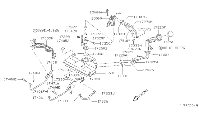 1991 Nissan Stanza Band Assy-Fuel Tank Mounting Diagram for 17407-65E00