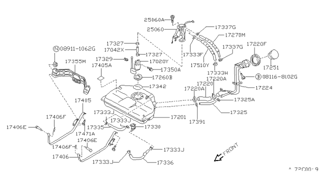 1991 Nissan Stanza Hose-Return Diagram for 17555-51E00