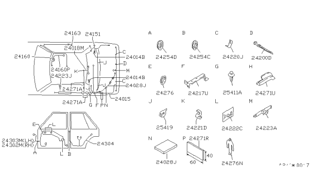 1992 Nissan Stanza Harness Assembly-Room Lamp Diagram for 24160-65E00