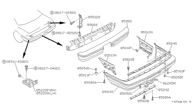 1992 Nissan Stanza Bracket-Rear Licence Plate Diagram for 96252-65E00