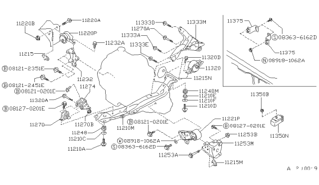 1992 Nissan Stanza Engine Mounting Bracket, Rear Diagram for 11332-65E20