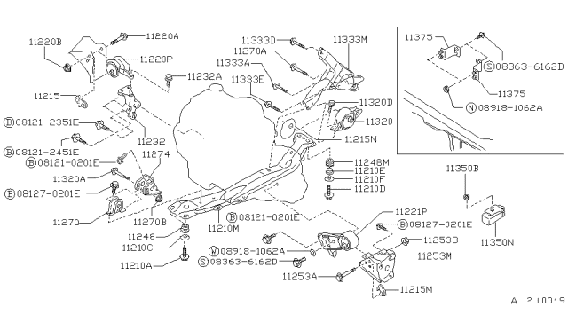 1990 Nissan Stanza Engine Mounting Bracket, Rear Diagram for 11332-30R00