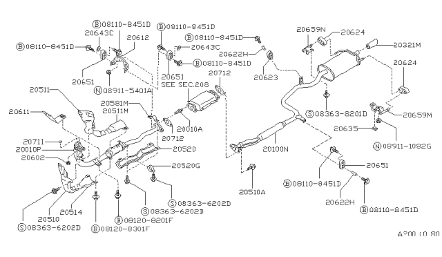 1990 Nissan Stanza Support-Heat Insulator Diagram for 20581-55E10