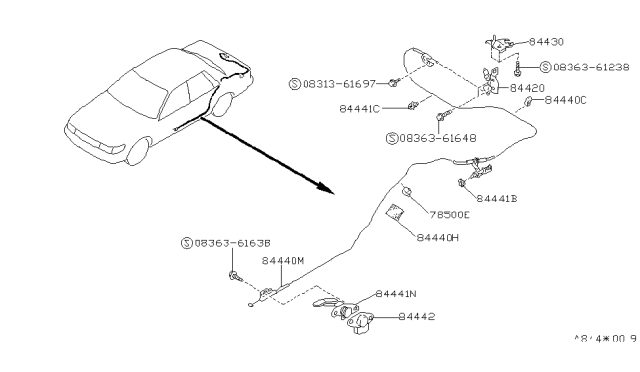 1991 Nissan Stanza Cable-Trunk Lid&Gas Filler Opener Diagram for 84650-65E10