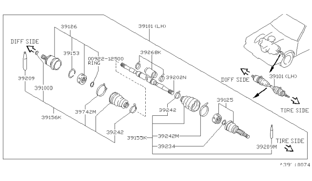 1991 Nissan Stanza Shaft Assy-Front Drive,LH Diagram for 39101-55E12