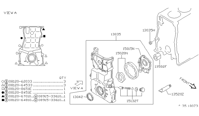 1992 Nissan Stanza Front Cover,Vacuum Pump & Fitting Diagram