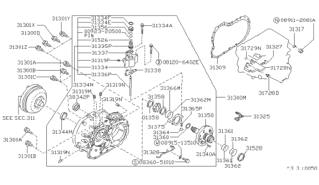 1991 Nissan Stanza Gasket-Converter Housing Diagram for 31309-21X10