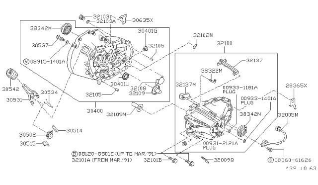 1991 Nissan Stanza Case Assembly Transmission Diagram for 32100-0E000