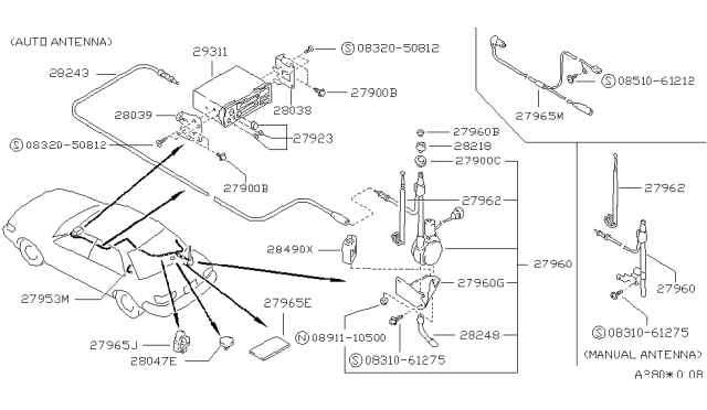 1991 Nissan Stanza Cord-Antenna Sub Diagram for 28242-65E00