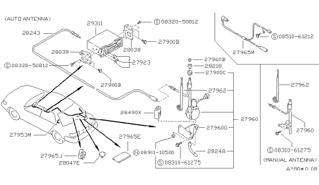 1991 Nissan Stanza Antenna Diagram for 28200-65E01