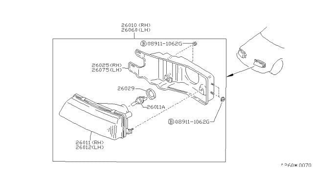 1992 Nissan Stanza Driver Side Headlamp Assembly Diagram for B6060-65E00