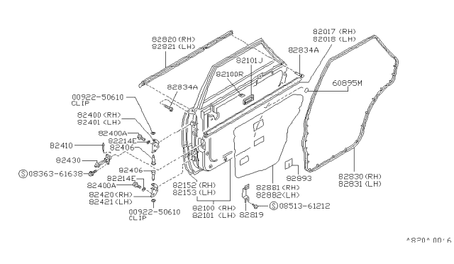 1990 Nissan Stanza Hinge Assy-Rear Door,Lower LH Diagram for 82425-51E00