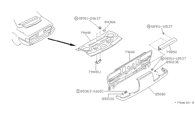 1992 Nissan Stanza Stopper-Rubber Diagram for 01352-00431