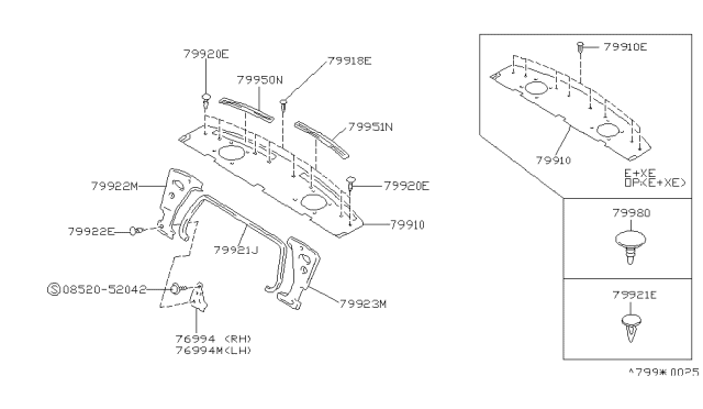 1991 Nissan Stanza FINISHER Rear Parcel Diagram for 79910-65E70