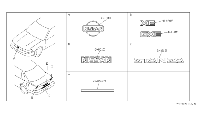 1991 Nissan Stanza Emblem-Front Diagram for 62890-66E04