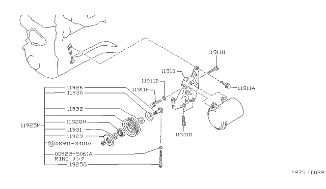 1991 Nissan Stanza Compressor Mounting & Fitting Diagram