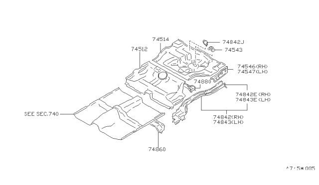 1991 Nissan Stanza Floor Side-Trunk,RH Diagram for 74530-61E00