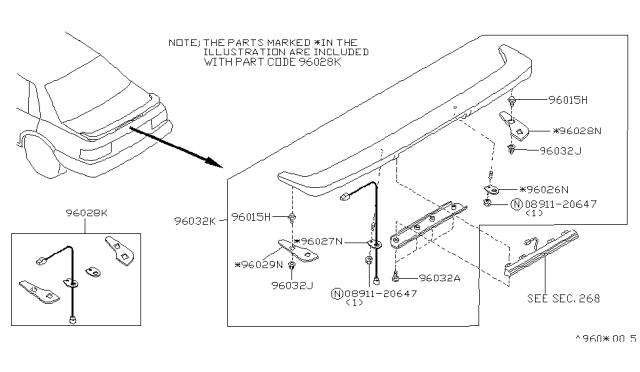 1992 Nissan Stanza Air Spoiler Kit Rear Diagram for 96030-65E25