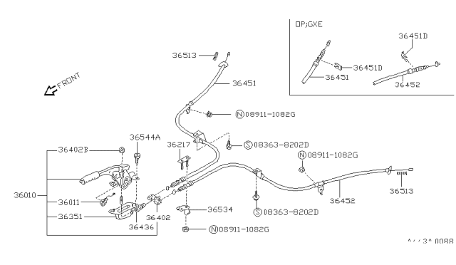 1992 Nissan Stanza Cable Assy-Brake,Rear RH Diagram for 36530-55E00