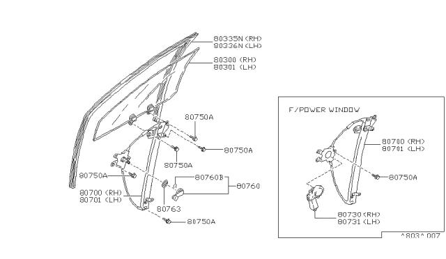 1991 Nissan Stanza Regulator Door Window Rh Diagram for 80700-54E12