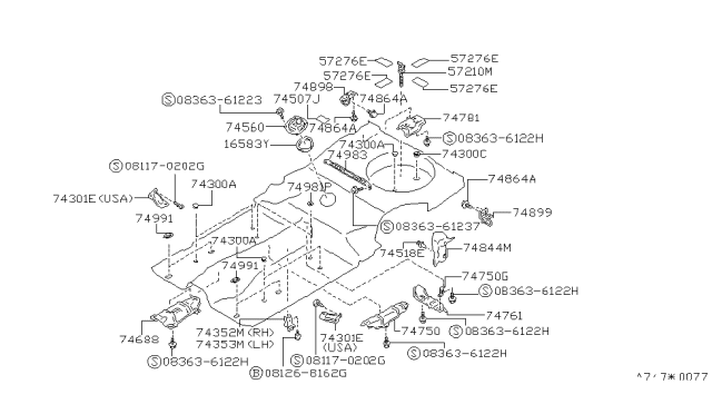 1991 Nissan Stanza Bracket-Insulator Diagram for 74766-51E00