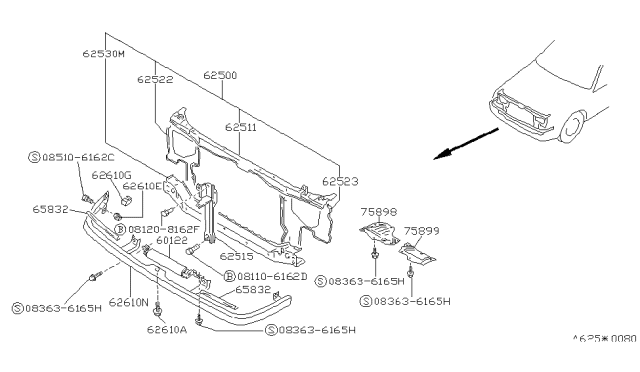 1991 Nissan Stanza Stay-Hood Lock Diagram for 62550-65E00