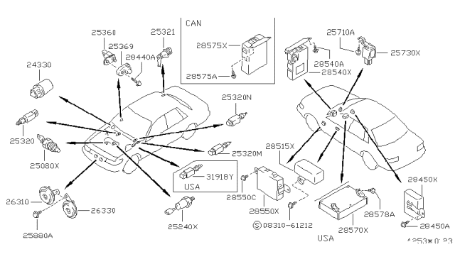 1990 Nissan Stanza Cover-Door Switch Diagram for 25368-51E00
