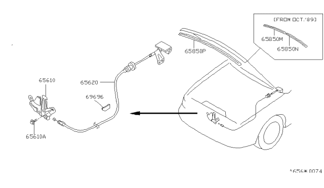 1990 Nissan Stanza Cable Assembly-Hood Lock Diagram for 65620-65E00