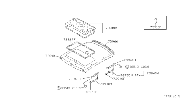 1990 Nissan Stanza Shade Assembly-Glass,SUNROOF Diagram for 73679-65E00