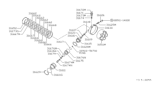 1990 Nissan Stanza Piston-Band Servo Diagram for 31615-21X71