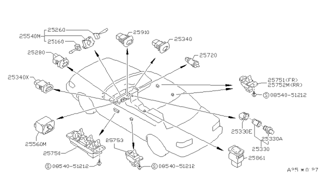 1992 Nissan Stanza Switch Assy-Power Window,Main Diagram for 25401-65E00