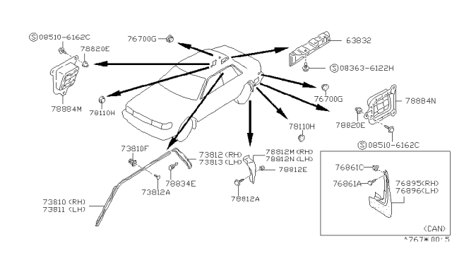 1991 Nissan Stanza MOULDING-Drip Front LH Diagram for 76813-51E05