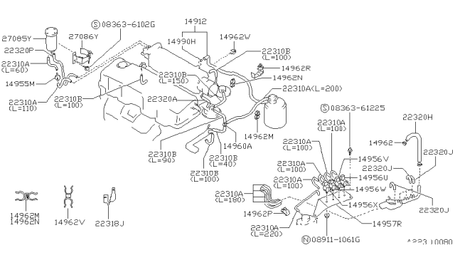 1991 Nissan Stanza Clamp-Hose,B Diagram for 22316-11C00