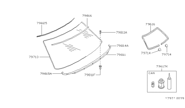 1990 Nissan Stanza Moulding-Rear Window Corner,Lower LH Diagram for 79777-51E02