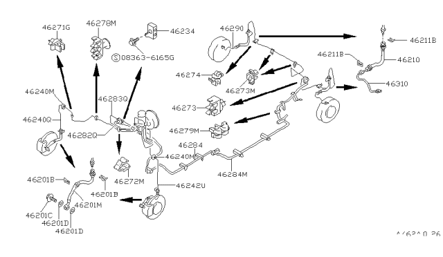 1992 Nissan Stanza Tube Assy-Brake Rear,LH Diagram for 46316-65E00